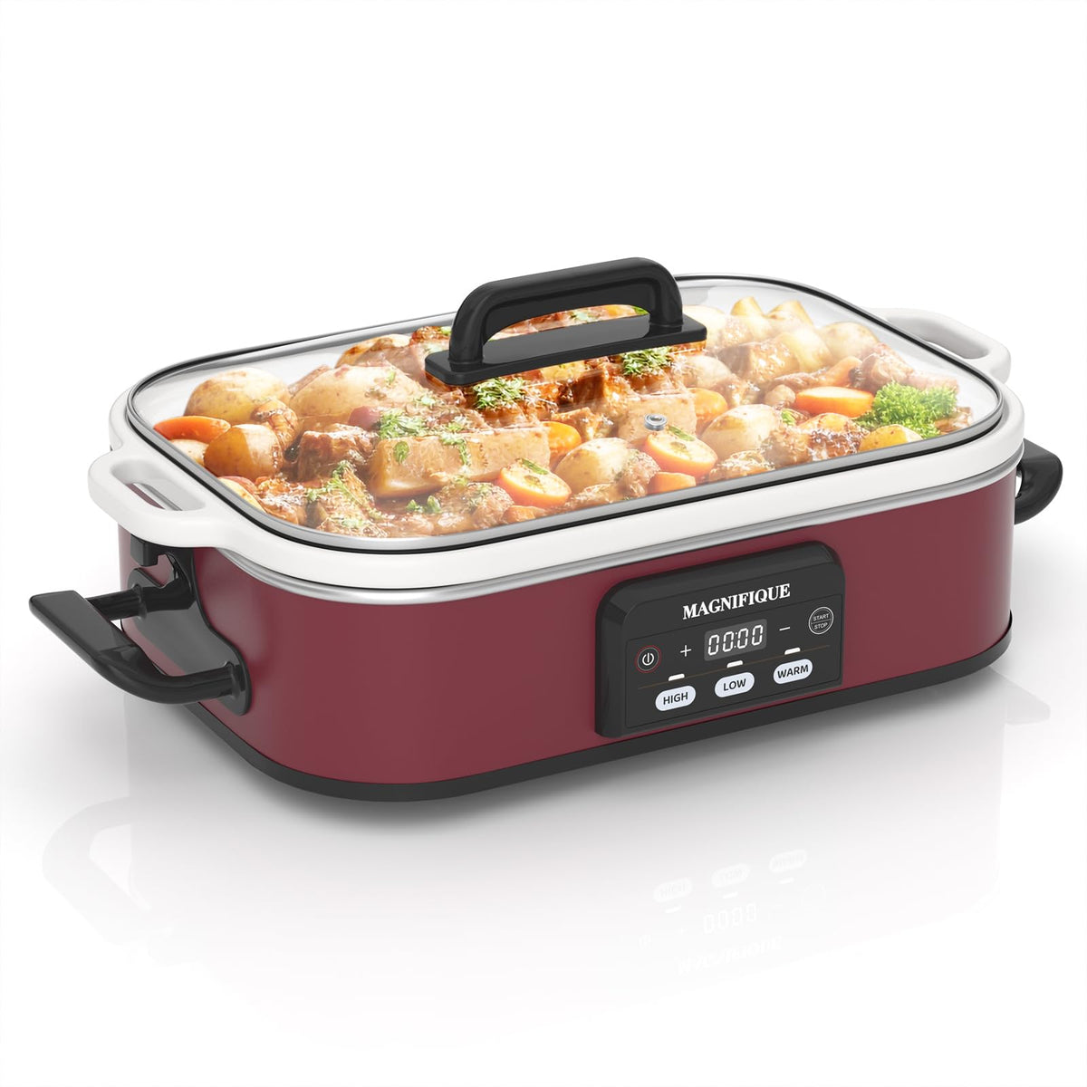 4 Quart Casserole Programmable Slow Cooker with Ceramic Baking Dish - Perfect Kitchen Small Appliance for Family Dinners, Oven Safe and Durable Bakeware for Lasagna, Roasts, Black