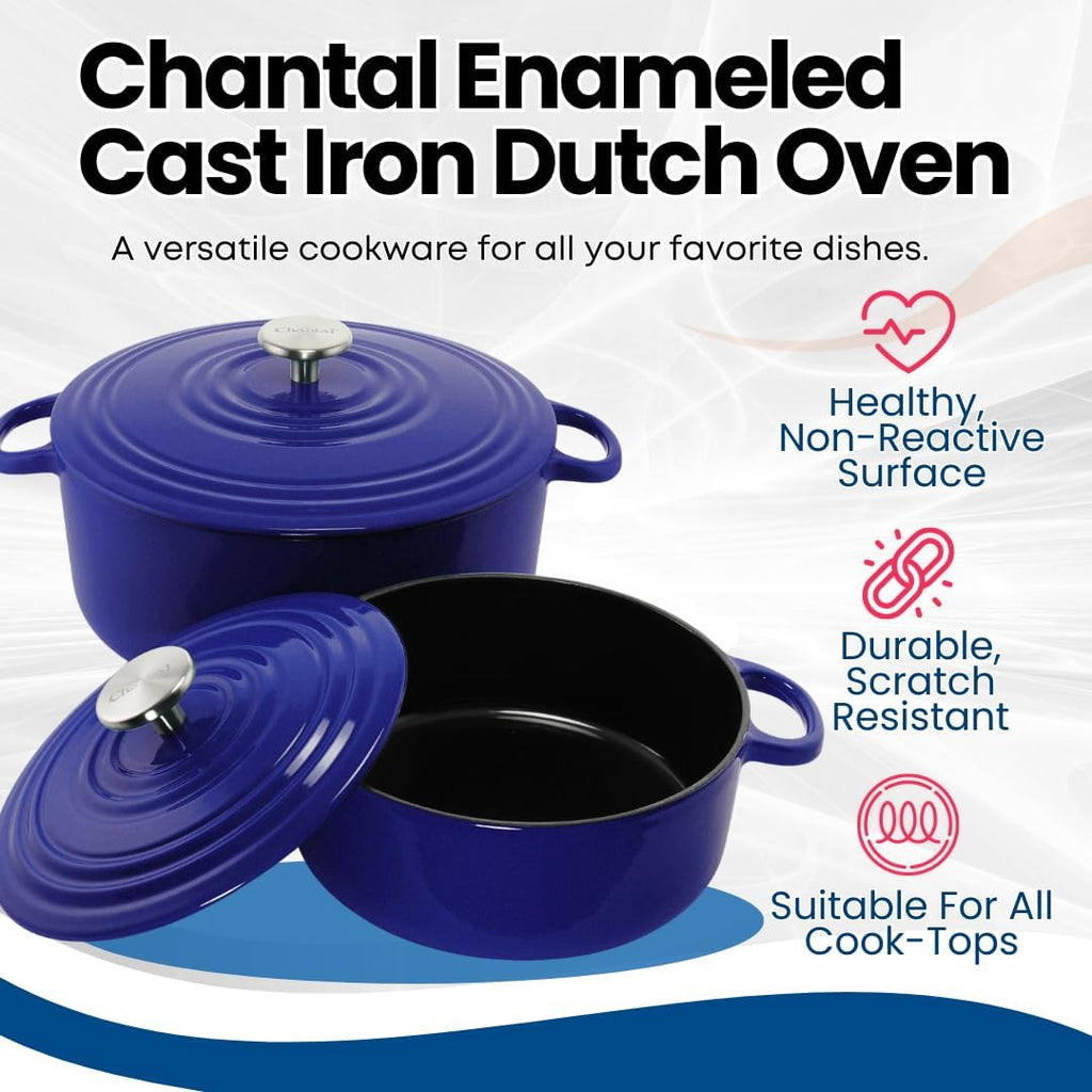 Chantal Cast Iron Dutch Oven, 7 qt, US Formulated Premium Enamel, Cobalt Blue