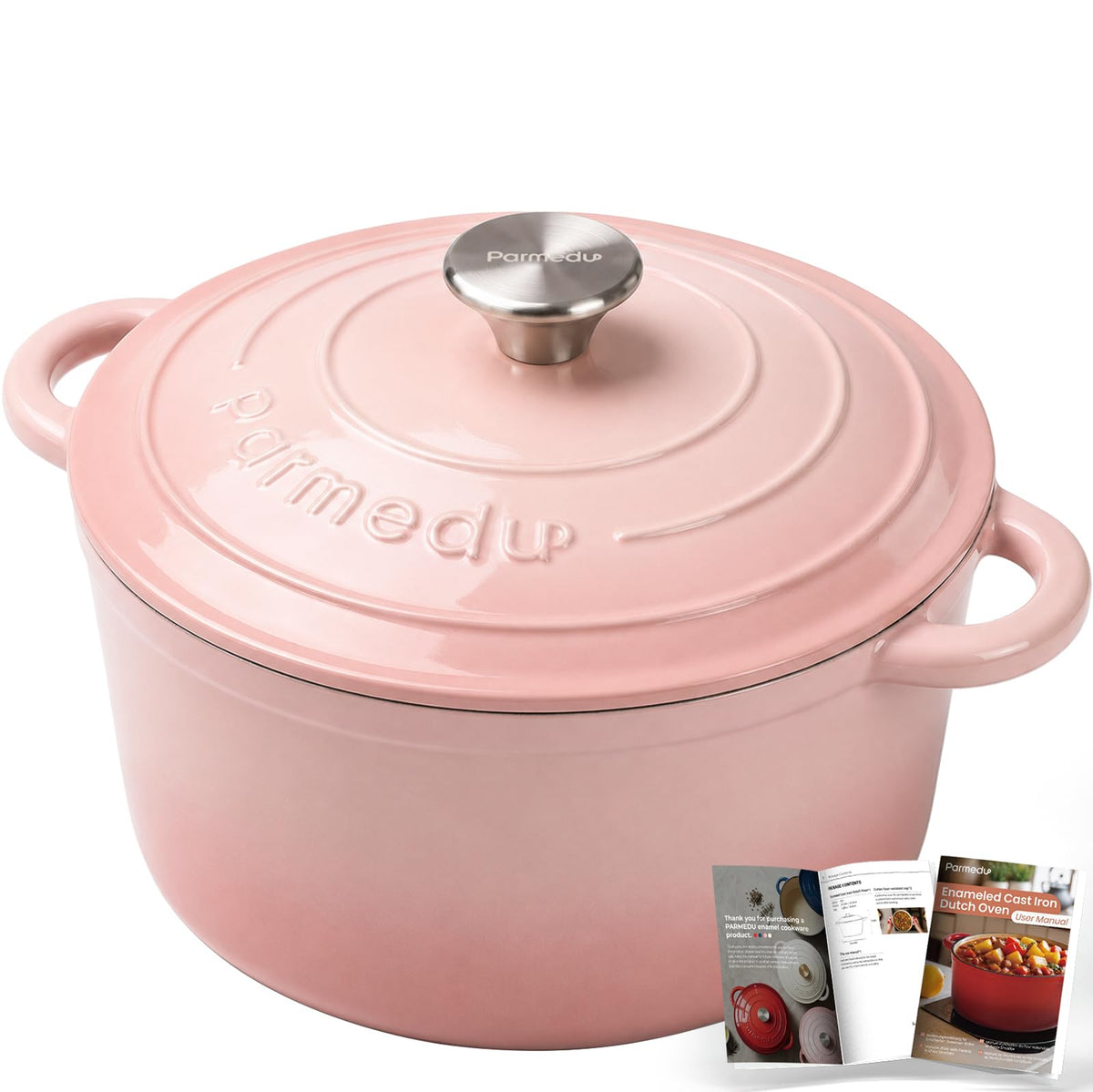 Parmedu 5.5QT Enameled Cast Iron Dutch Oven for Sourdough Bread White