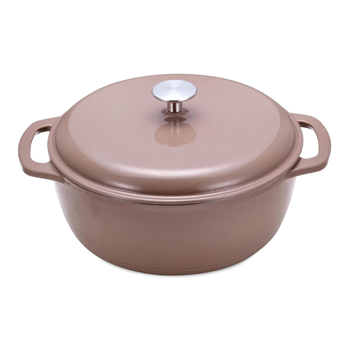 Amazon Basics Enameled Cast Iron Dutch Oven Pot With Lid, 4.3-Quart, Round, Dual Handles, Heavy-Duty, Oven Safe for Stews, Roasting & Baking, Linen Gray
