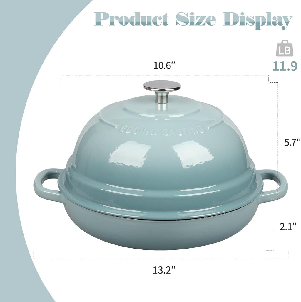 EDGING CASTING Enameled Cast Iron Dutch Oven Pot with Lid, Round Bread Oven for Homemade Sourdough Bread Baking, 6 Quart, Seasalt
