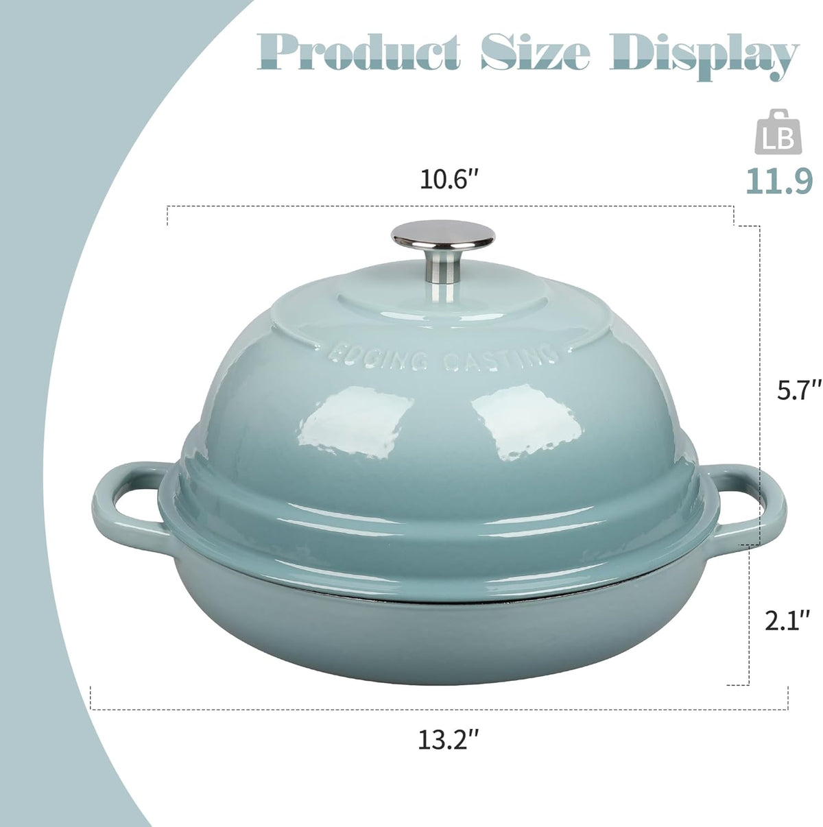 EDGING CASTING Enameled Cast Iron Dutch Oven Pot with Lid, Round Bread Oven for Homemade Sourdough Bread Baking, 6 Quart, Seasalt
