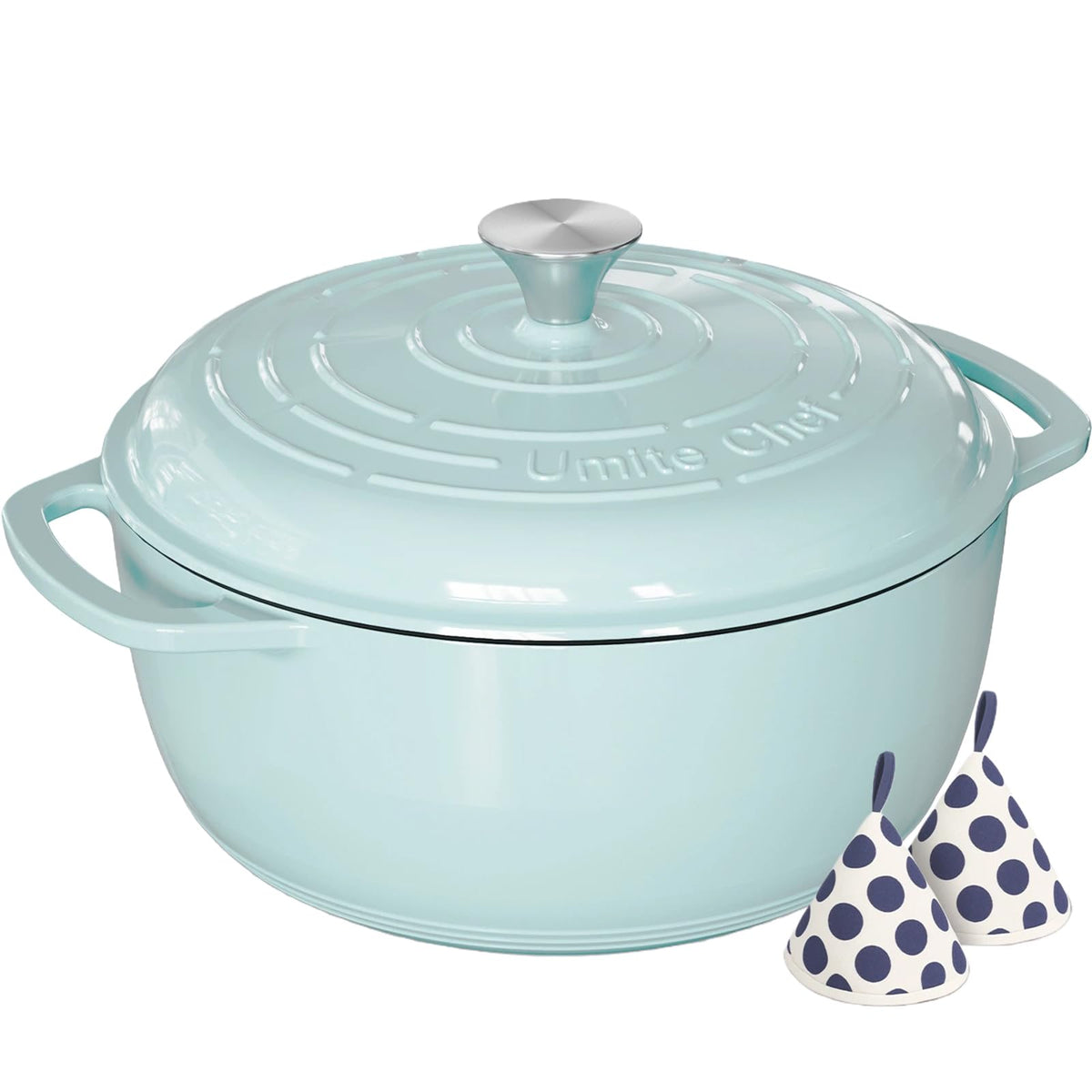 Enameled Cast Iron Dutch Oven - Umite Chef 6QT Pot with Lid & Cotton Potholders - Dual Handles -Versatile Heavy Duty Cookware for Bread Baking, Braising, Stews, Roasting(Grey）
