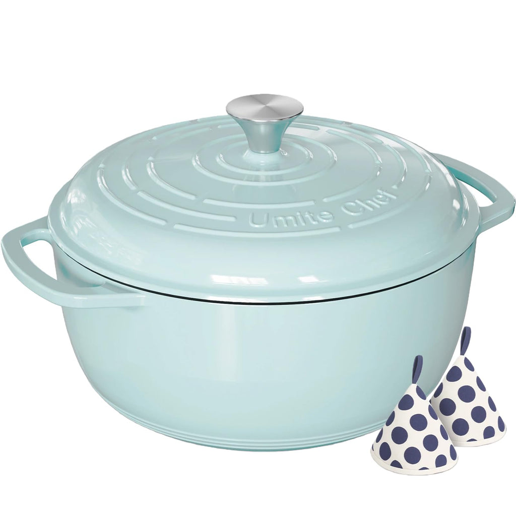 Umite Chef 6QT Enameled Cast Iron Dutch Oven with Lid, Versatile Heavy-Duty Cookware Pot for Baking Bread, Braising, Soups & Stews, Oven & Stovetop Safe with Heat Resistant Gloves（Cream White）