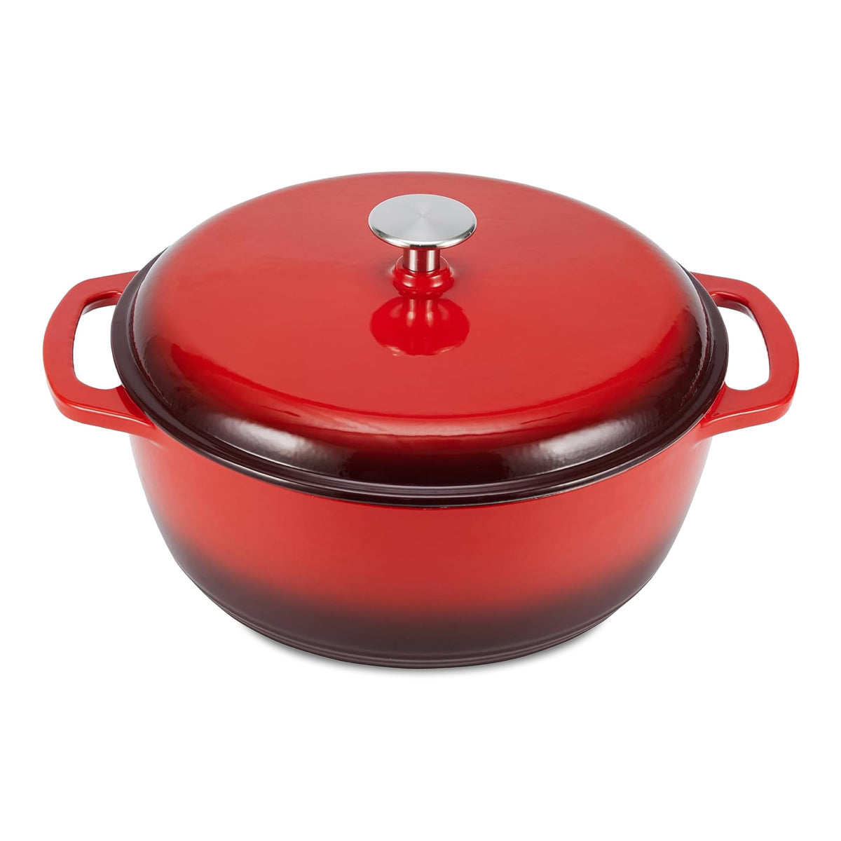 Amazon Basics Enameled Cast Iron Dutch Oven Pot With Lid, 6-Quart, Round, Dual Handles, Heavy-Duty, Oven Safe for Stews, Roasting & Baking, Blue