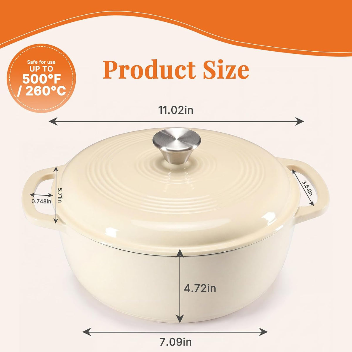 NEWBULIG 6 Quart Cast Iron Dutch Oven, Enamel Dutch Oven Pot with Lid Beige