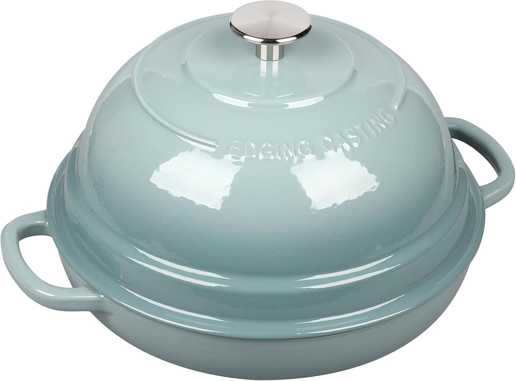 EDGING CASTING Enameled Cast Iron Dutch Oven Pot with Lid, Round Bread Oven for Homemade Sourdough Bread Baking, 6 Quart, Seasalt