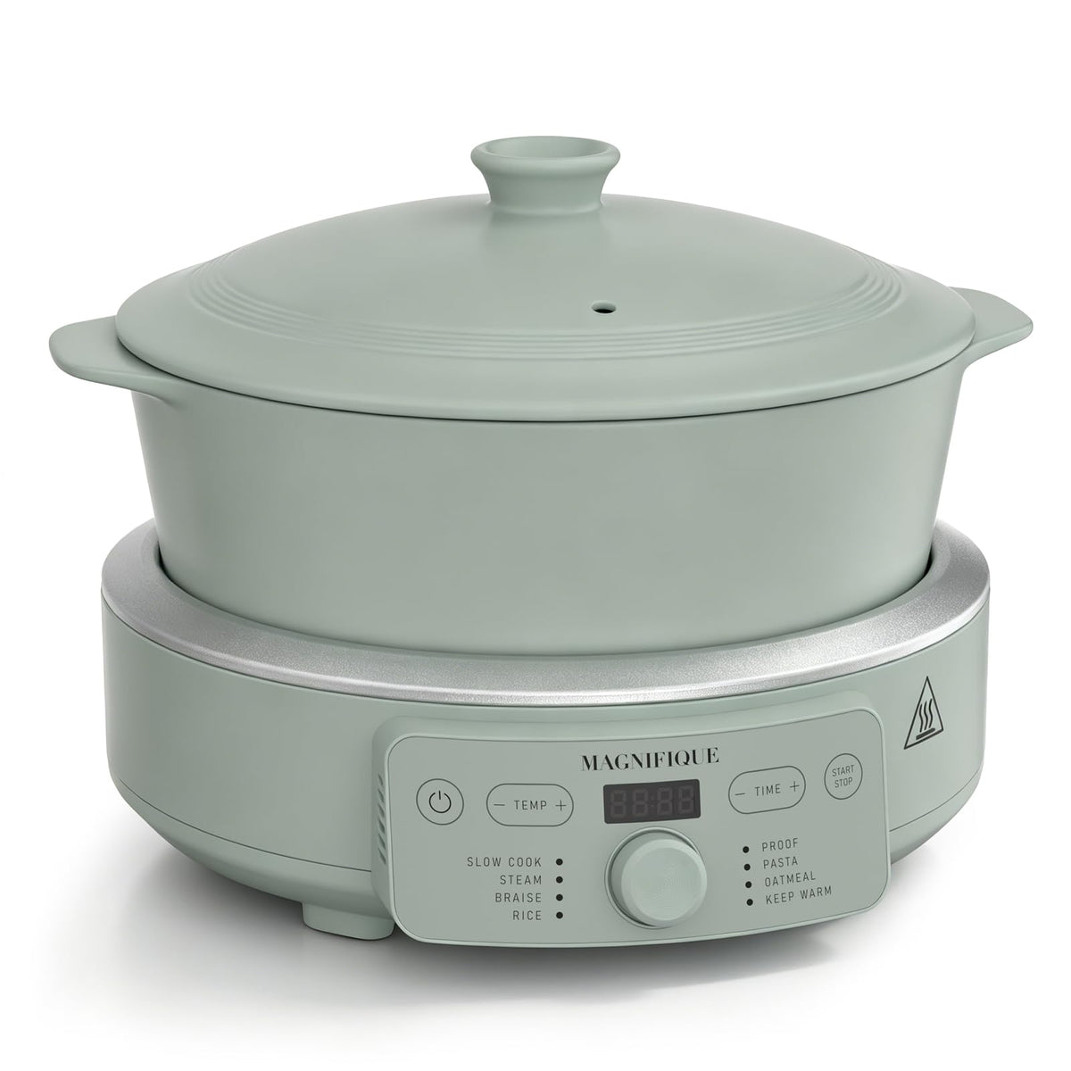 MAGNIFIQUE Slow Cooker, 4.5 Quart 8-in-1 Clay Pot Multi-Cooker, Non-Toxic Slow Cooker for Rice, Pasta, Steam & Proof, Nonstick, Oven Safe Pot to 500°F, Oatmeal