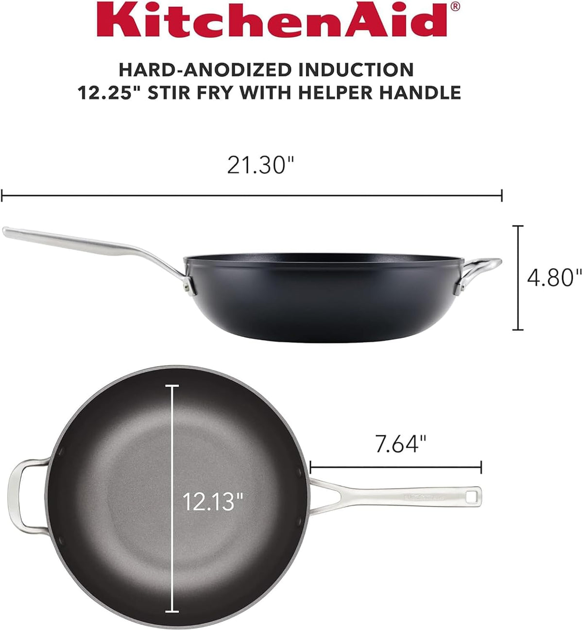 KitchenAid Hard-Anodized Nonstick Stir Fry Pan/Wok, 12.25-Inch, Matte Black
