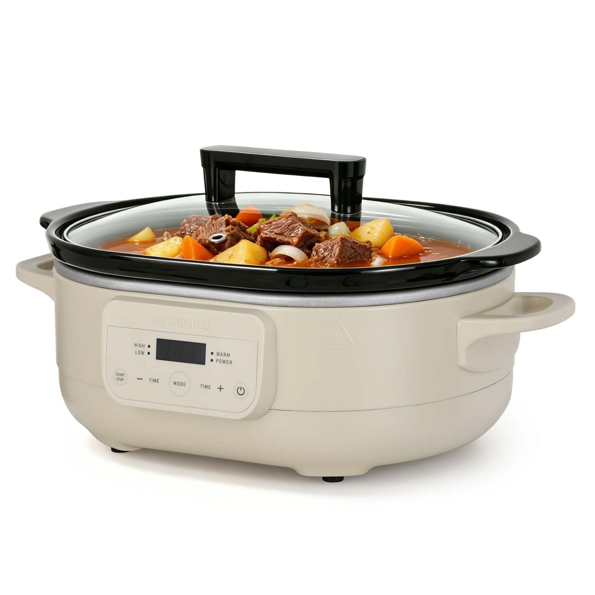 MAGNIFIQUE 6 Quart Programmable Slow Cooker Removable Healthy Nonstick Pot - Small Kitchen Appliance for Family Dinners - Serves 6+ People - Heat Settings: Keep Warm Olive