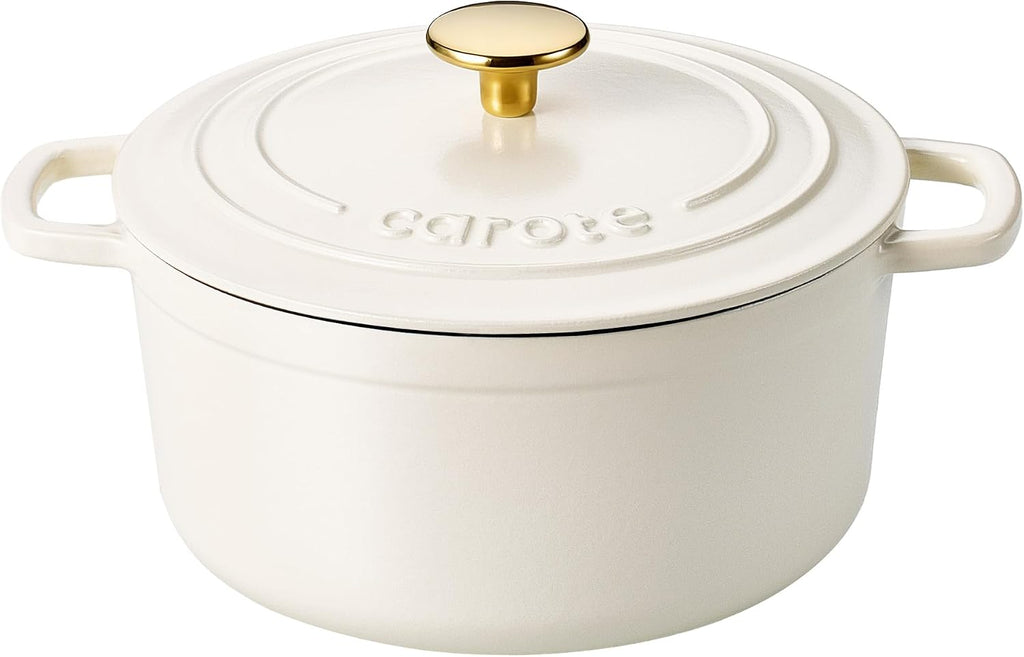 CAROTE Enameled Cast Iron Dutch Oven Pot with Lid, 4 QT Dutch Ovens, Heavy-Duty Cast Iron Pot for Sourdough Bread Baking, Braising, Stews, Roasting, Healthy & Non-Toxic, Dual Handles, All Stovetop Compatible, Oven Safe up to 500° F, Cream White
