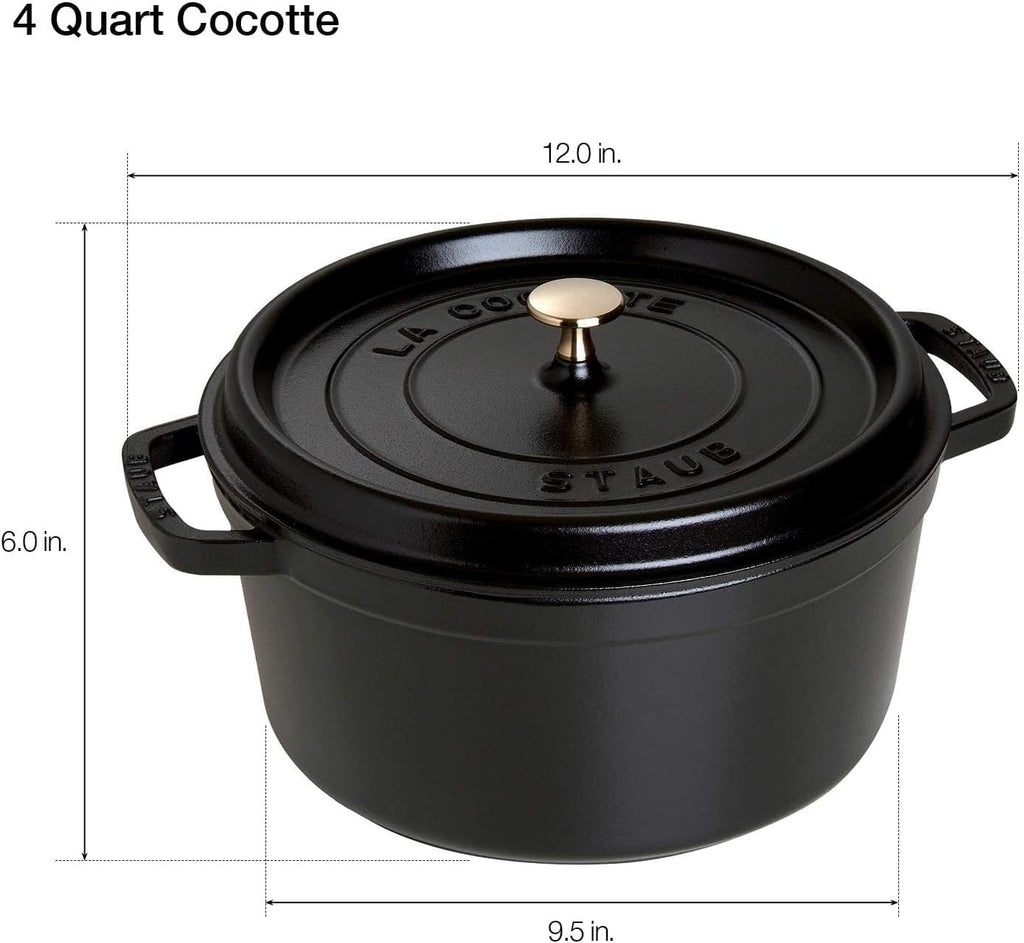 Staub Cast Iron 4-qt Round Dutch Oven - Matte Black
