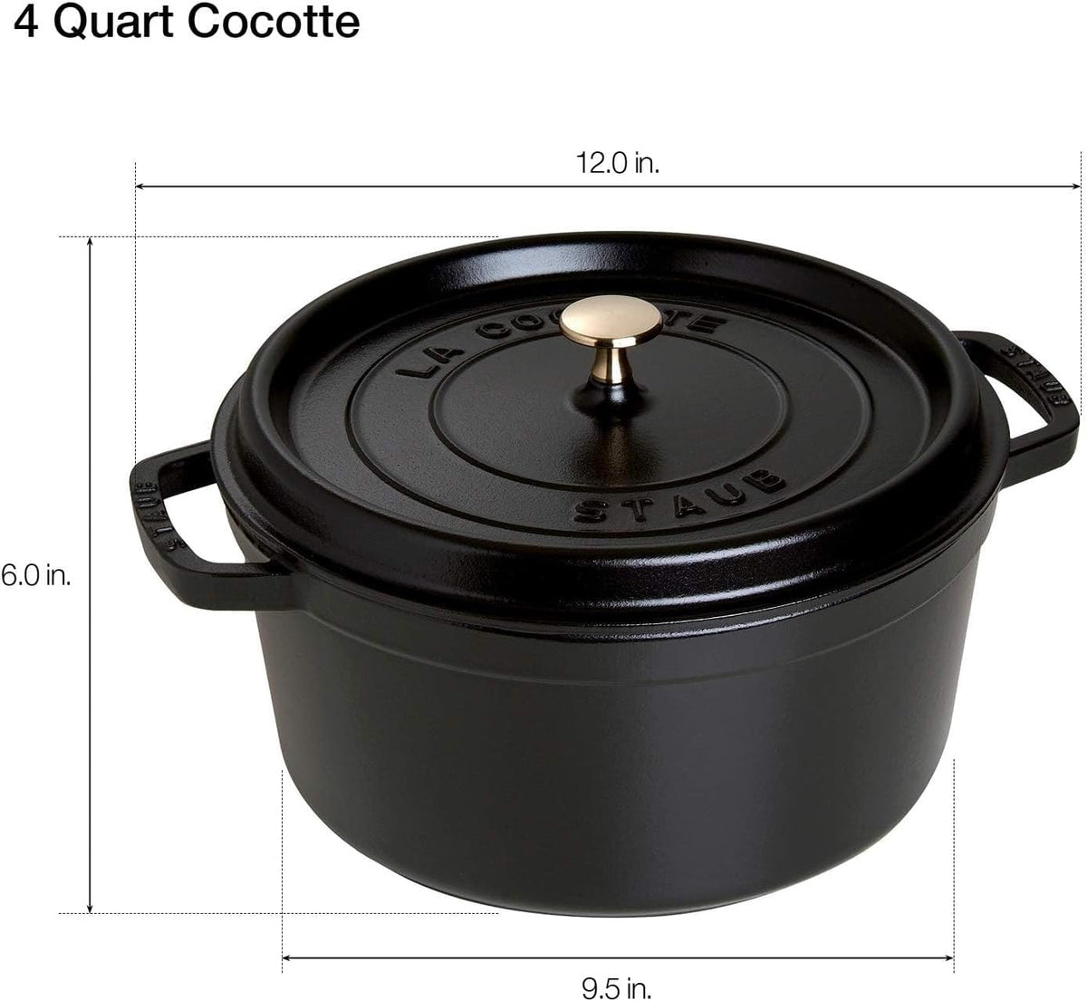 Staub Cast Iron 4-qt Round Dutch Oven - Matte Black