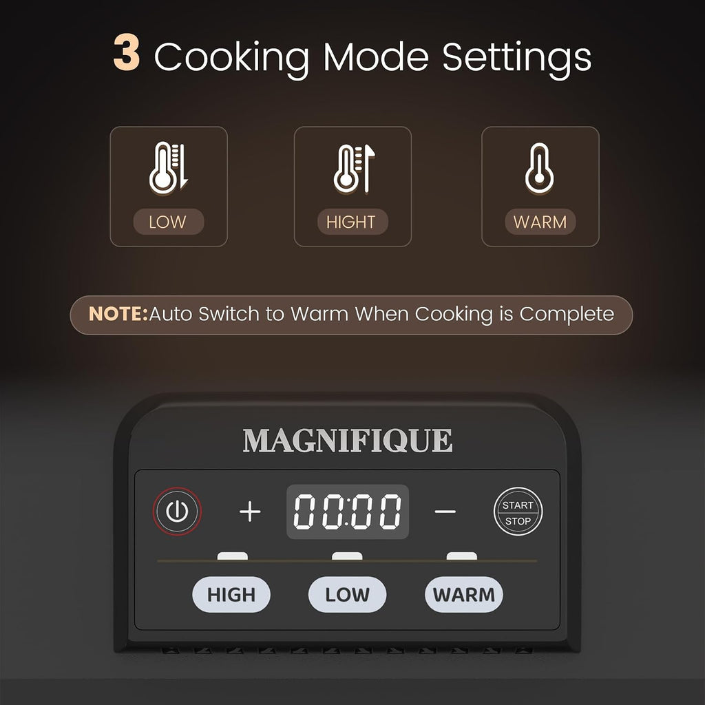 4 Quart Casserole Programmable Slow Cooker with Ceramic Baking Dish - Perfect Kitchen Small Appliance for Family Dinners, Oven Safe and Durable Bakeware for Lasagna, Roasts, Black