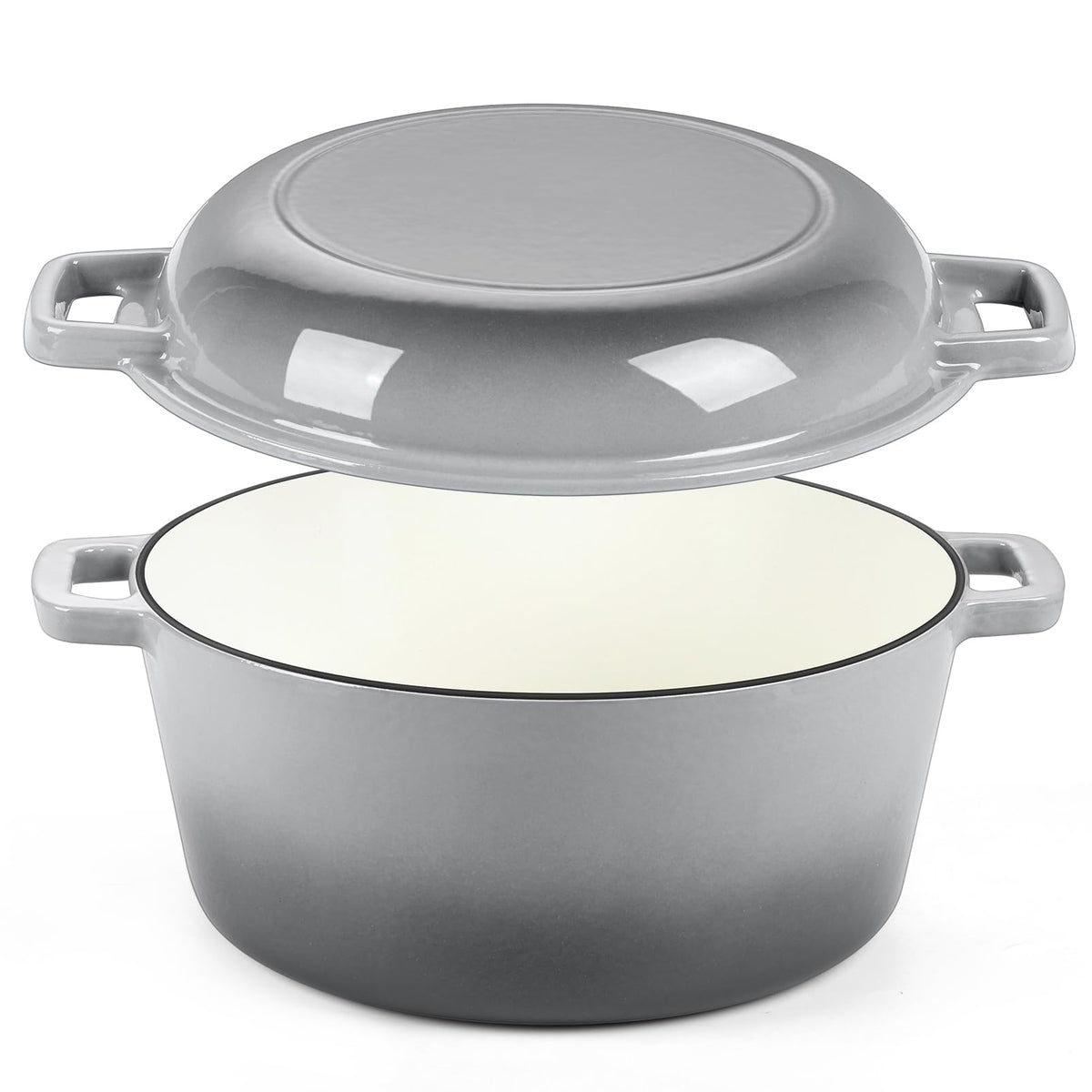 P&P CHEF 2 In 1 Red Dutch Oven Pot with Lid for Bread Baking, 5Qt