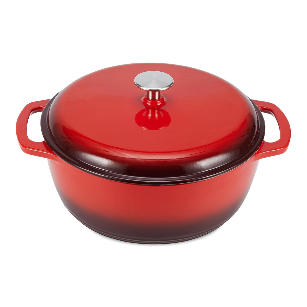 Amazon Basics Enameled Cast Iron Dutch Oven Pot With Lid, 6-Quart, Round, Dual Handles, Heavy-Duty, Oven Safe for Stews, Roasting & Baking, Blue