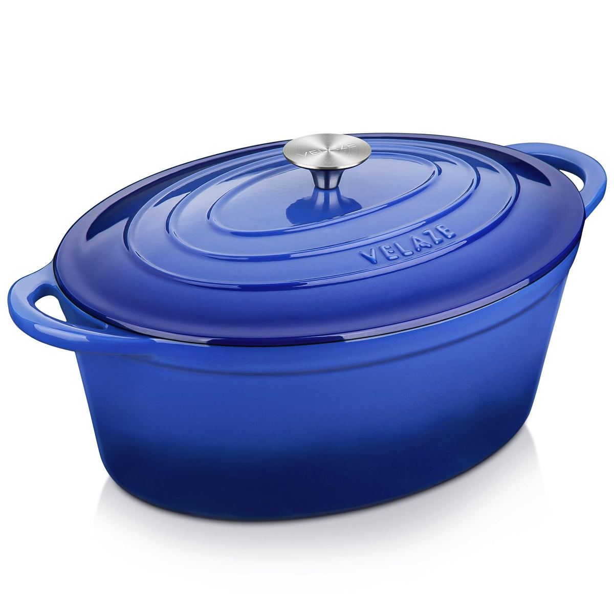 Velaze 7.5 QT Oval Enameled Cast Iron Dutch Oven Pot with Lid,Blue