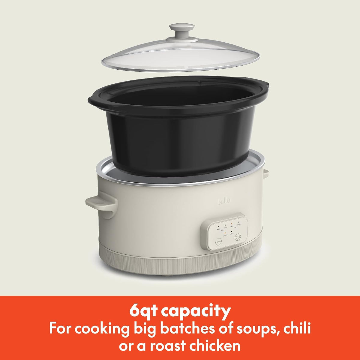 bella SAVOR 6qt Programmable Non-Toxic Slow Cooker, Oatmilk