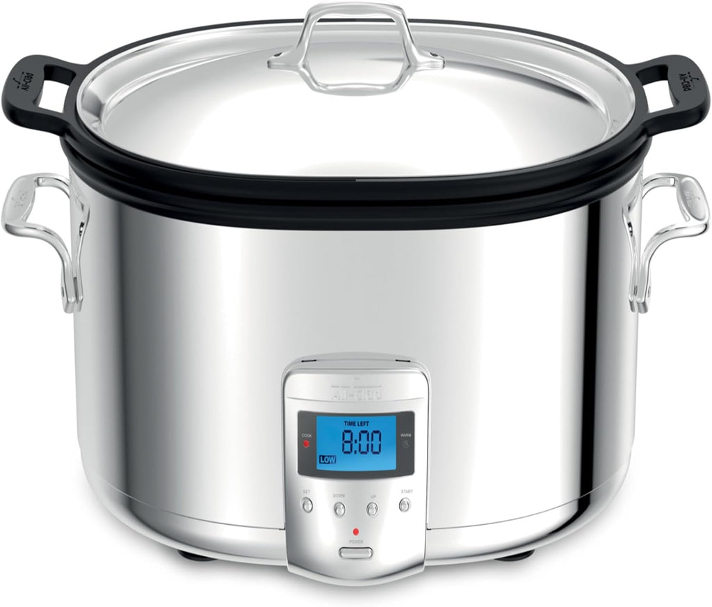 All-Clad Stainless Steel Electric Slow Cooker 7-Quart, Programmable LCD Timer, Aluminum Insert, Slow Cookers, Small Kitchen Appliances, Silver