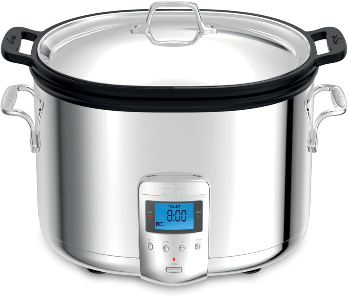 All-Clad Stainless Steel Electric Slow Cooker 7-Quart, Programmable LCD Timer, Aluminum Insert, Slow Cookers, Small Kitchen Appliances, Silver