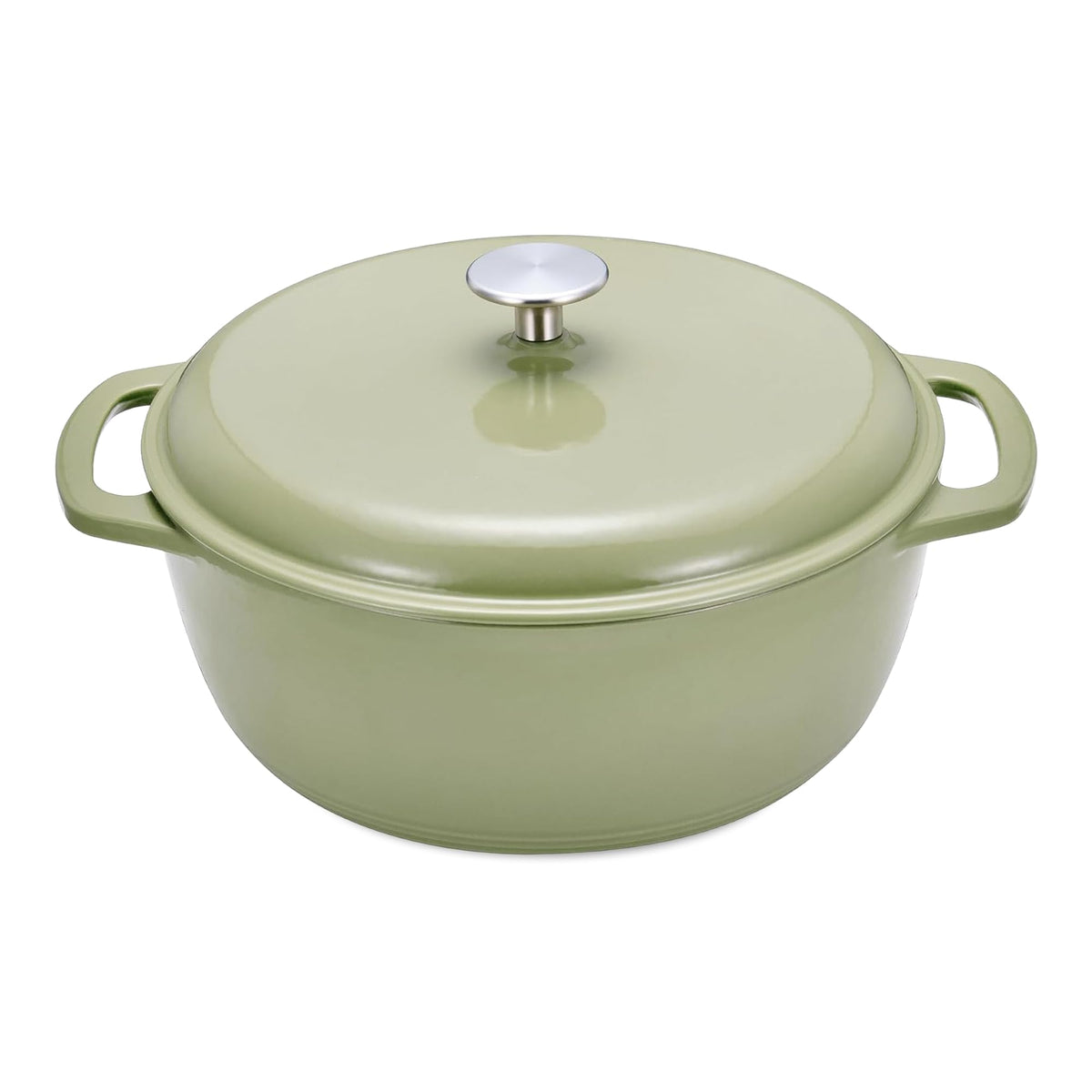 Amazon Basics Enameled Cast Iron Dutch Oven Pot With Lid, 4.3-Quart, Round, Dual Handles, Heavy-Duty, Oven Safe for Stews, Roasting & Baking, Linen Gray