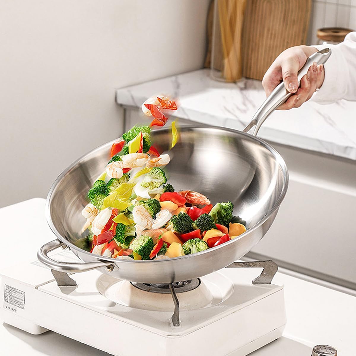 Stainless Steel 316 Wok Pan with Lid, Tri-Ply Stir Fry Pan with Detachable Handle, Works on All Stovetops, Oven & Dishwasher Safe (12.5 inch)