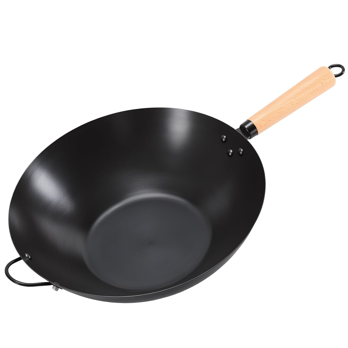 DUMOS 13.5" Pre-Seasoned Carbon Steel Wok Pan for Stir Fry, Black