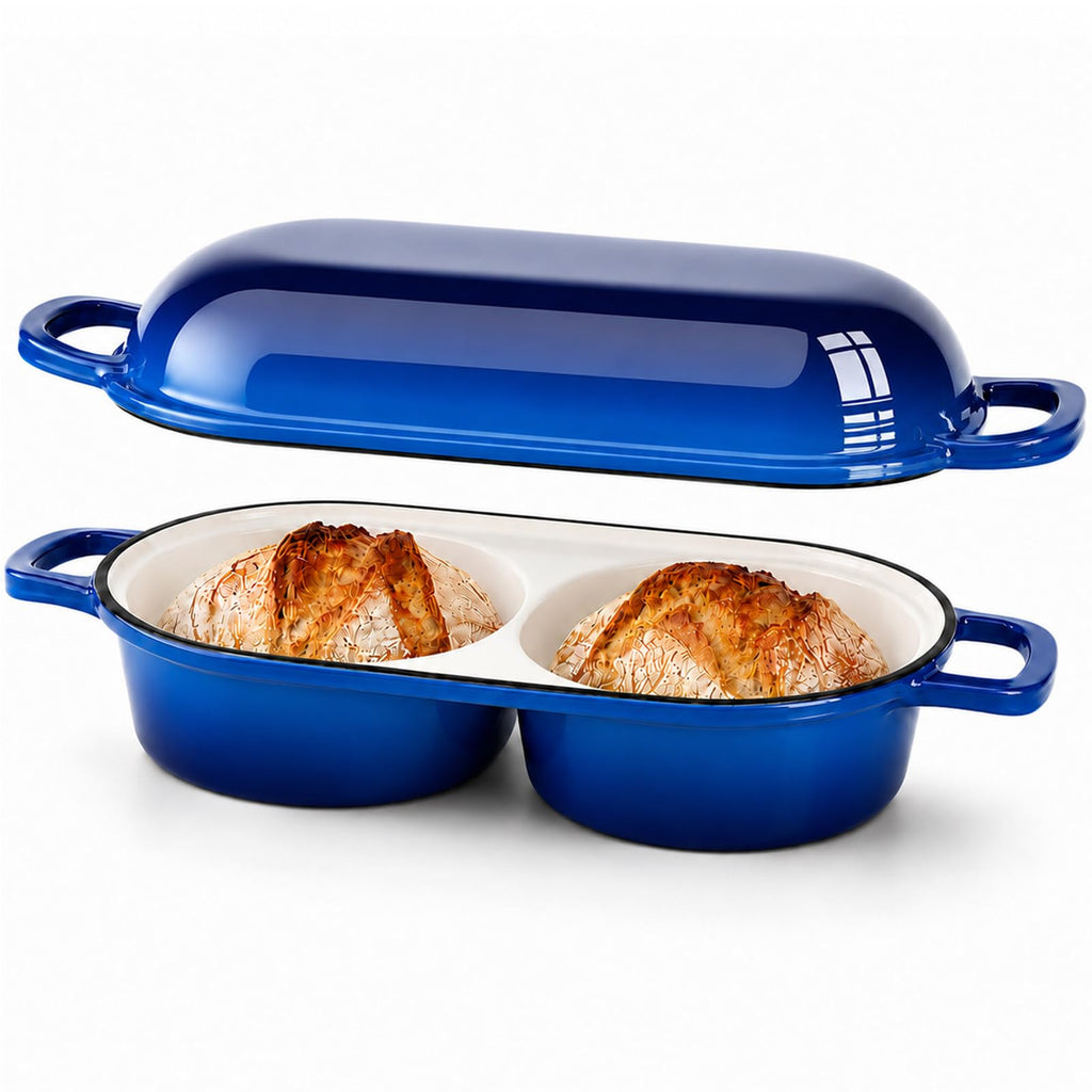 HUILIPU Mini Double Dutch Oven for Sourdough Bread Baking, 2.2QT - Burgundy