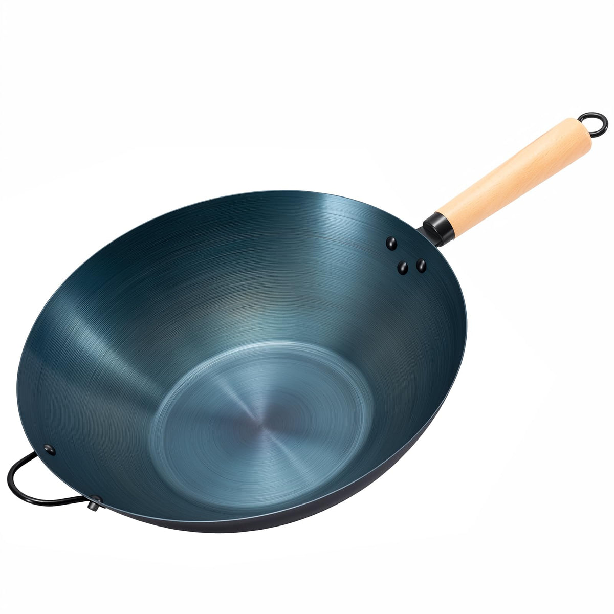DUMOS 13.5" Pre-Seasoned Carbon Steel Wok Pan for Stir Fry, Black