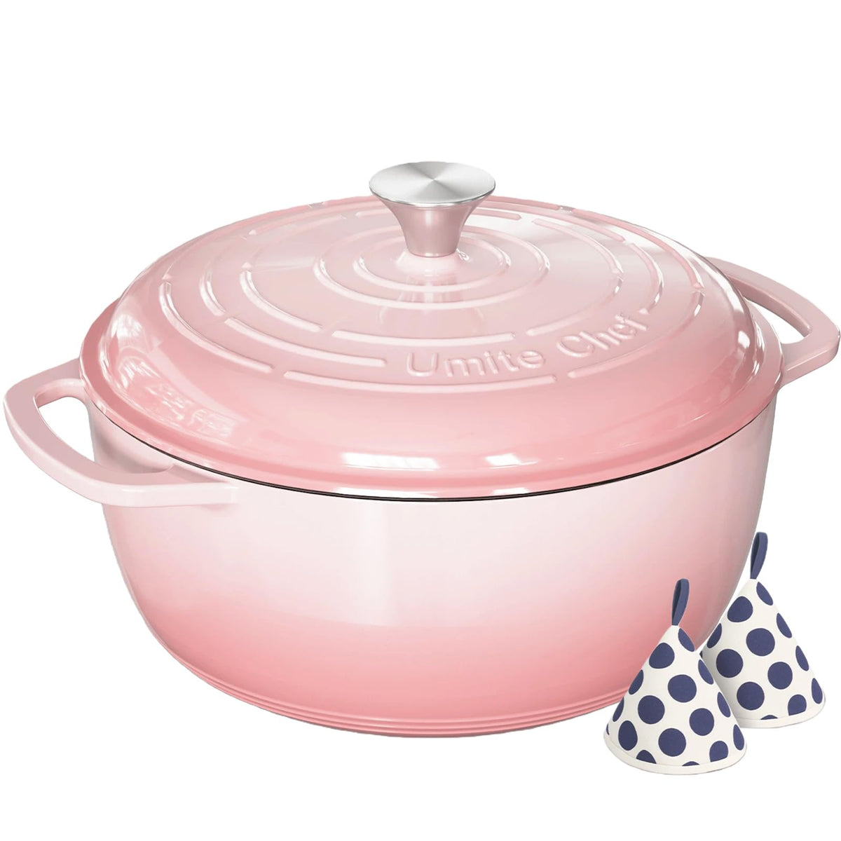 Enameled Cast Iron Dutch Oven - Umite Chef 6QT Pot with Lid & Cotton Potholders - Dual Handles -Versatile Heavy Duty Cookware for Bread Baking, Braising, Stews, Roasting(Grey）