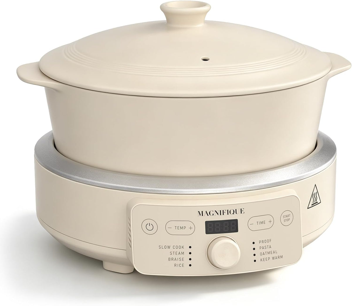 MAGNIFIQUE Slow Cooker, 4.5 Quart 8-in-1 Clay Pot Multi-Cooker, Non-Toxic Slow Cooker for Rice, Pasta, Steam & Proof, Nonstick, Oven Safe Pot to 500°F, Oatmeal