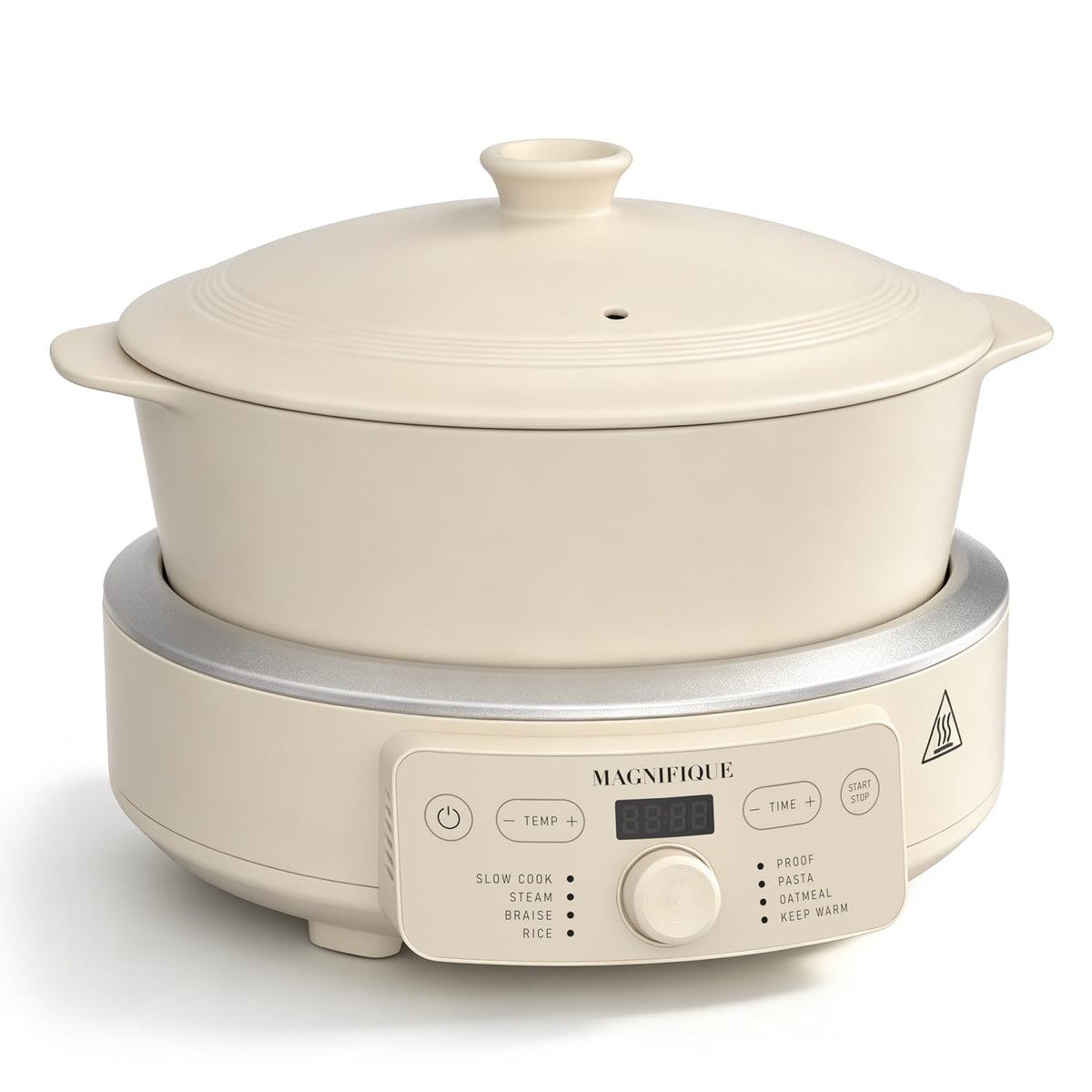 MAGNIFIQUE Slow Cooker, 4.5 Quart 8-in-1 Clay Pot Multi-Cooker, Non-Toxic Slow Cooker for Rice, Pasta, Steam & Proof, Nonstick, Oven Safe Pot to 500°F, Oatmeal