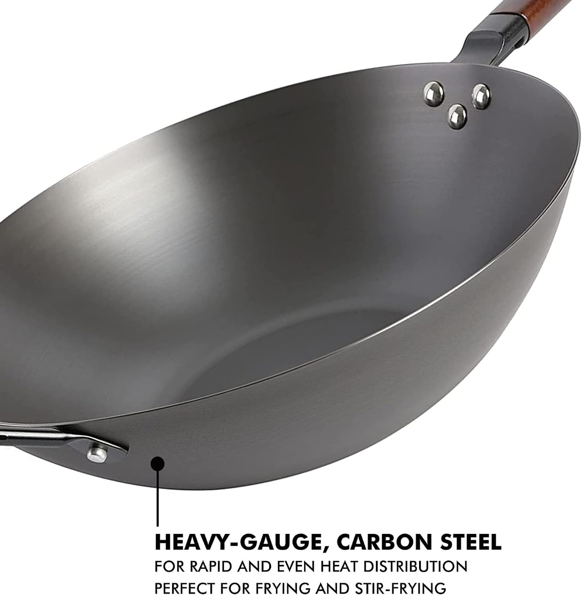 Babish 14 Inch Carbon Steel Wok Pan, Flat Bottom Stir Fry Pan, Induction