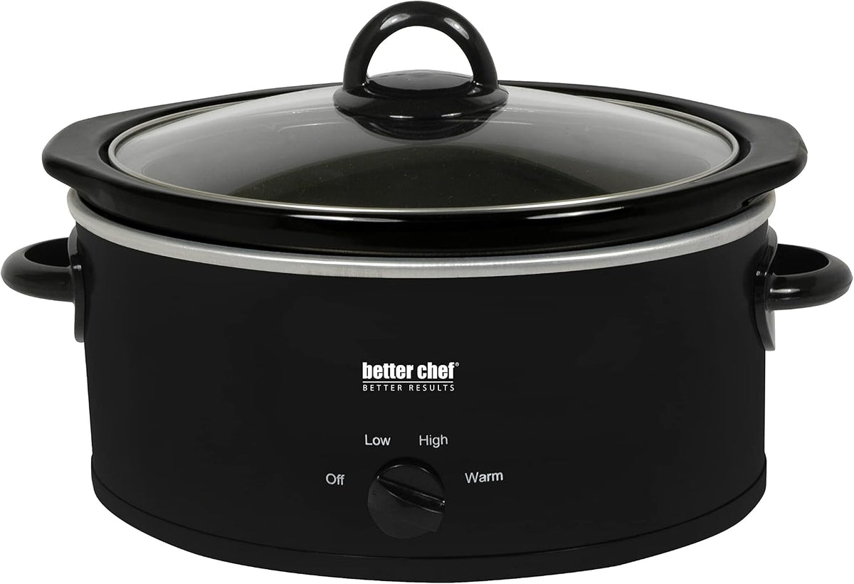 Better Chef Oval Slow Cooker | 3-Quart | 3-Tempature Settings | Side Handles | Glass Lid | Enamel Stoneware Insert (Red)