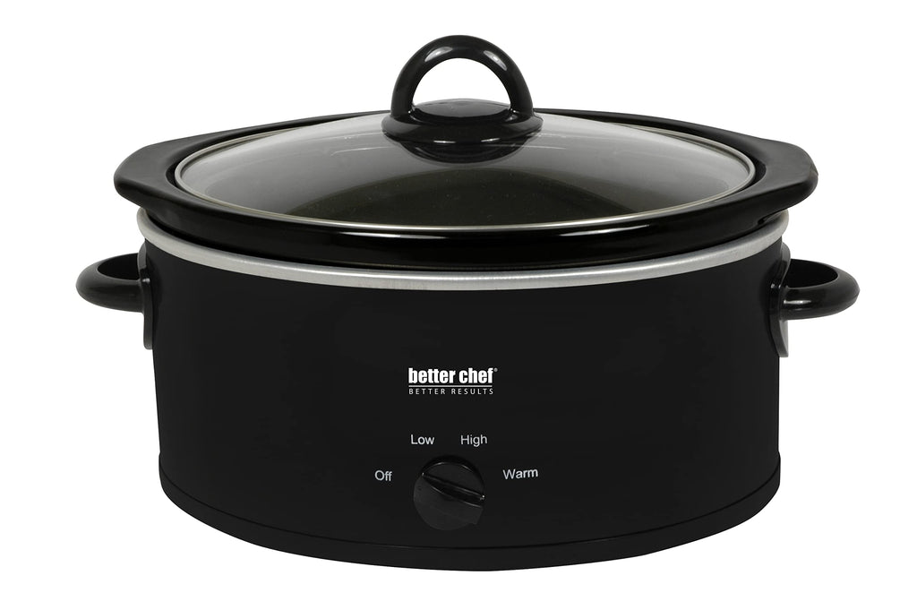 Better Chef Oval Slow Cooker | 3-Quart | 3-Tempature Settings | Side Handles | Glass Lid | Enamel Stoneware Insert (Red)