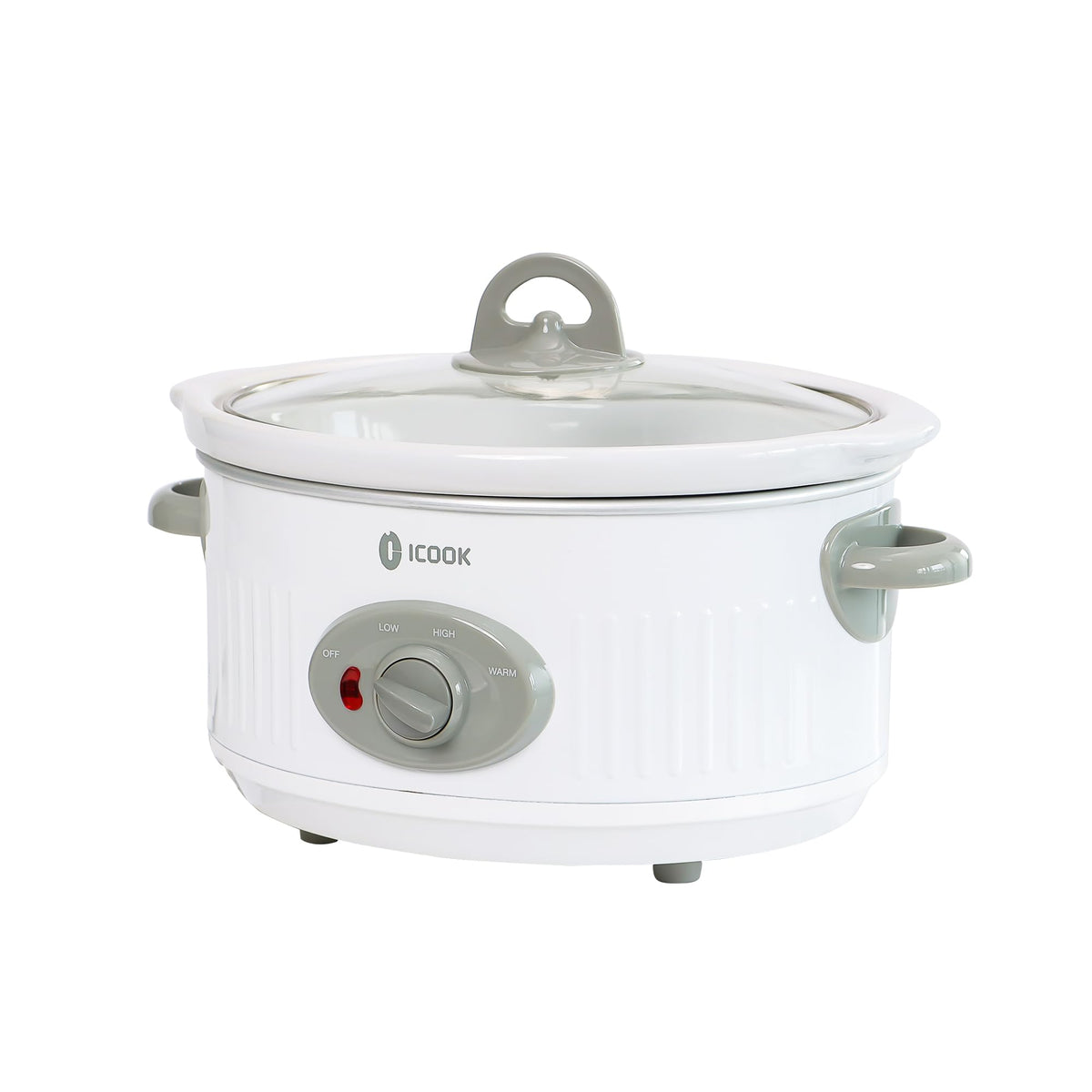 3.5 Quart Slow Cooker with 3 Heat Settings, Non-Stick and Dishwasher Safe, Removable Ceramic Pot Tempered Glass Lid, Cool Touch Handles for Entrees, Soups, Stews, Ivory White
