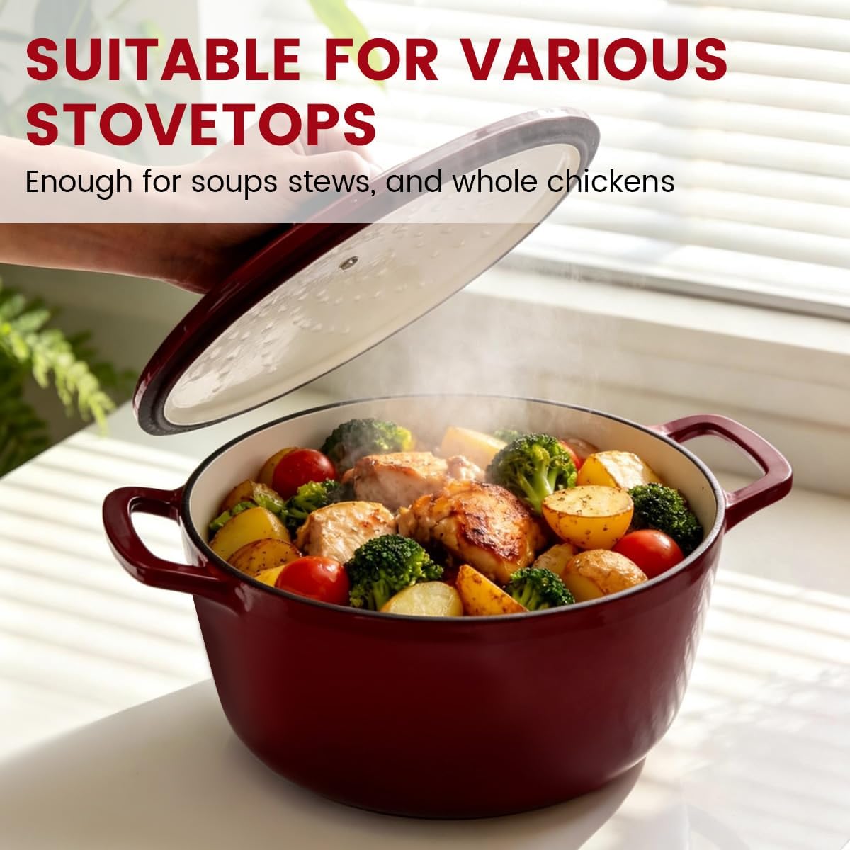 Enameled Cast Iron Dutch Oven 5 Qt with Lid, Red