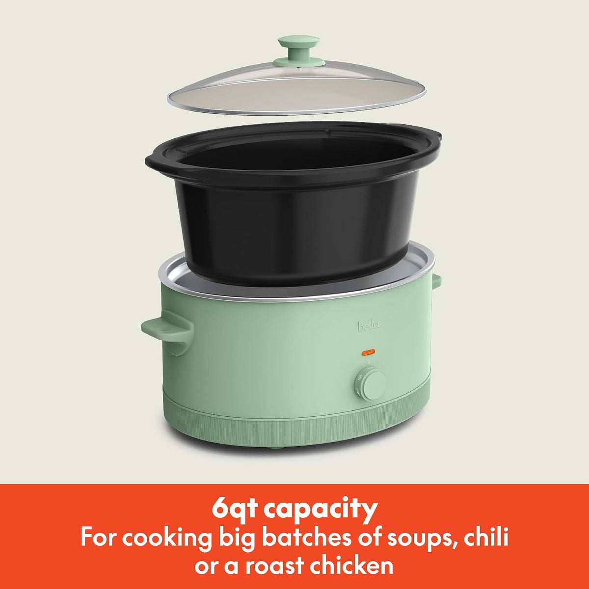 bella 6qt Manual Non-Toxic Slow Cooker with Cord Storage, Seaglass