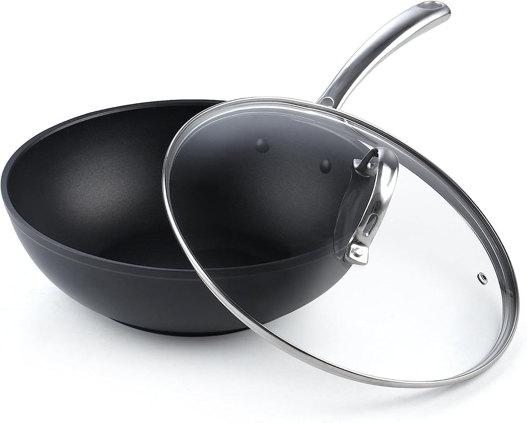 Cooks Standard 11-inch Hard Anodized Nonstick Wok Pan with Lid, Heavy-Gauge
