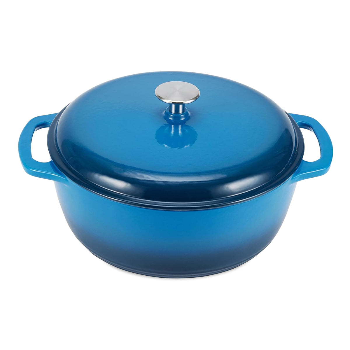Amazon Basics Enameled Cast Iron Dutch Oven Pot With Lid, 6-Quart, Round, Dual Handles, Heavy-Duty, Oven Safe for Stews, Roasting & Baking, Blue
