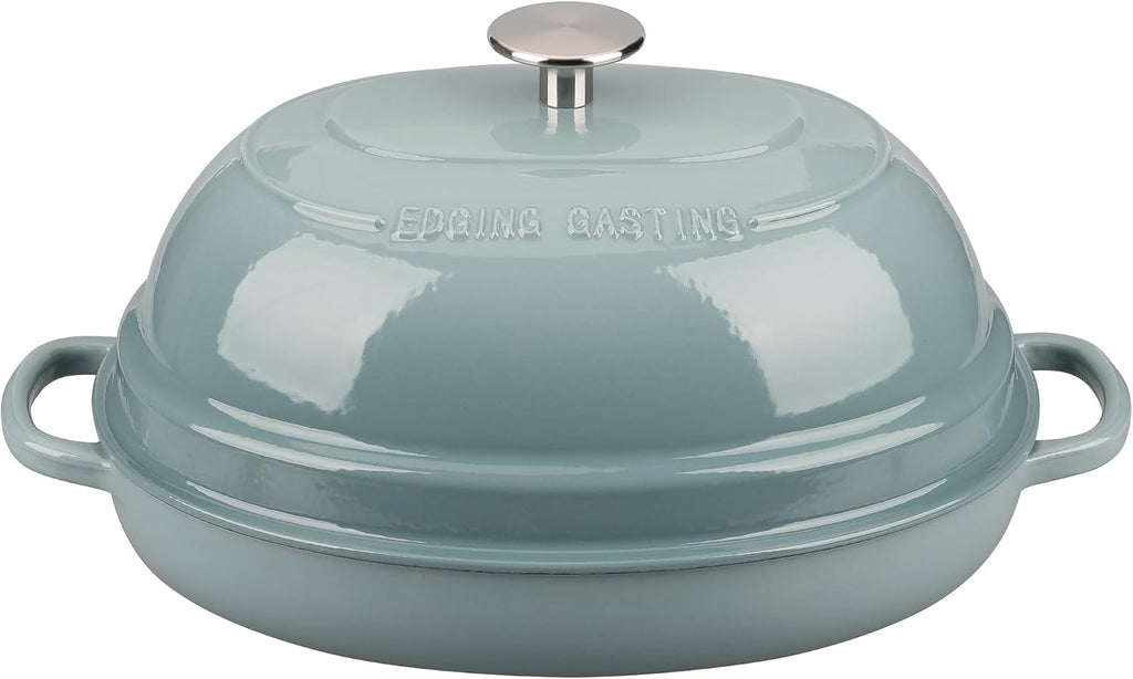 EDGING CASTING Enameled Oval Cast Iron Dutch Oven Pot with Lid, Bread Dutch Oven for Sourdough Bread Baking, Dutch Oven Bread, Bread Oven, 6QT, Seasalt