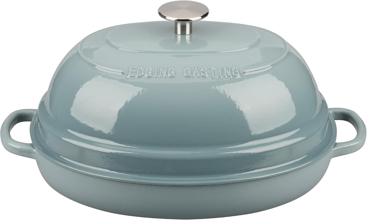 EDGING CASTING Enameled Oval Cast Iron Dutch Oven Pot with Lid, Bread Dutch Oven for Sourdough Bread Baking, Dutch Oven Bread, Bread Oven, 6QT, Seasalt