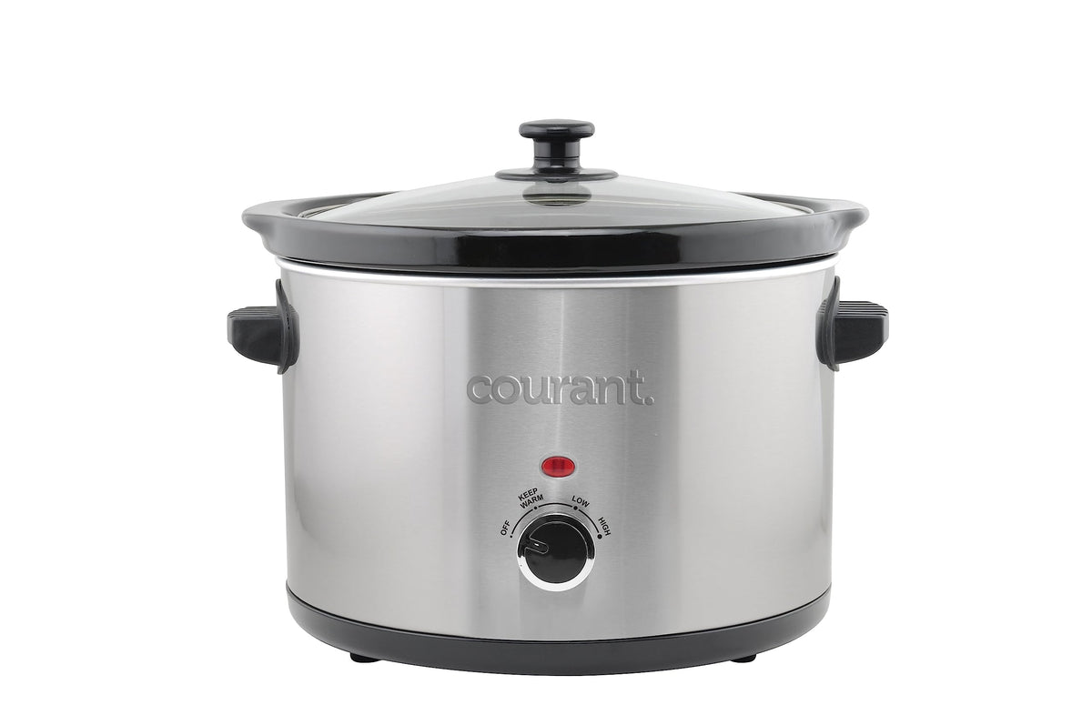 Courant Slow Cooker 5.5 Quart Crock, with Easy Cooking Options, Dishwasher Safe Pot and Glass Lid, Stainless Steel