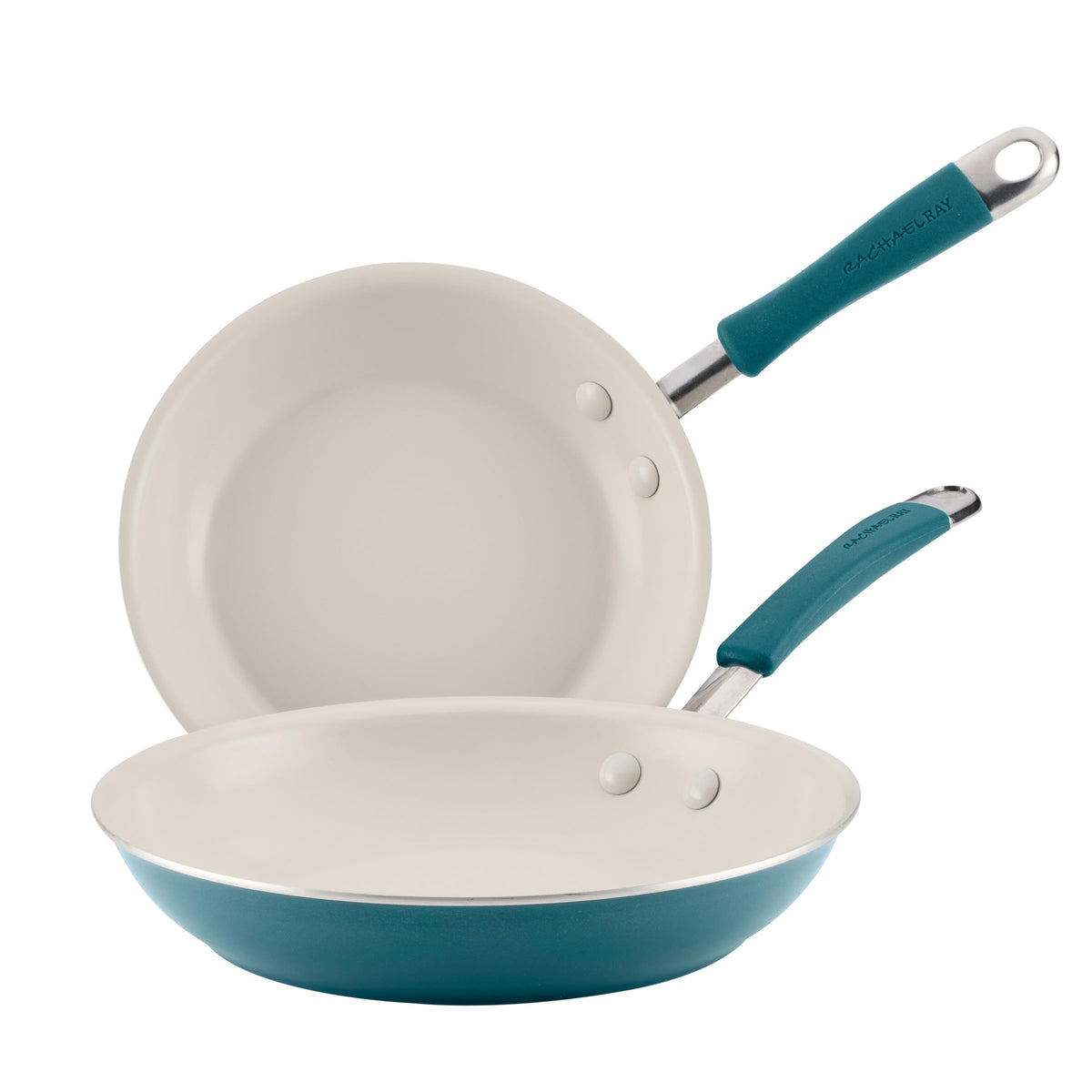 Rachael Ray Cucina Ceramic Nonstick Stir Fry Pan and Lid, 11 Inch Non Stick Wok Pan, Dishwasher Safe - Marine Blue