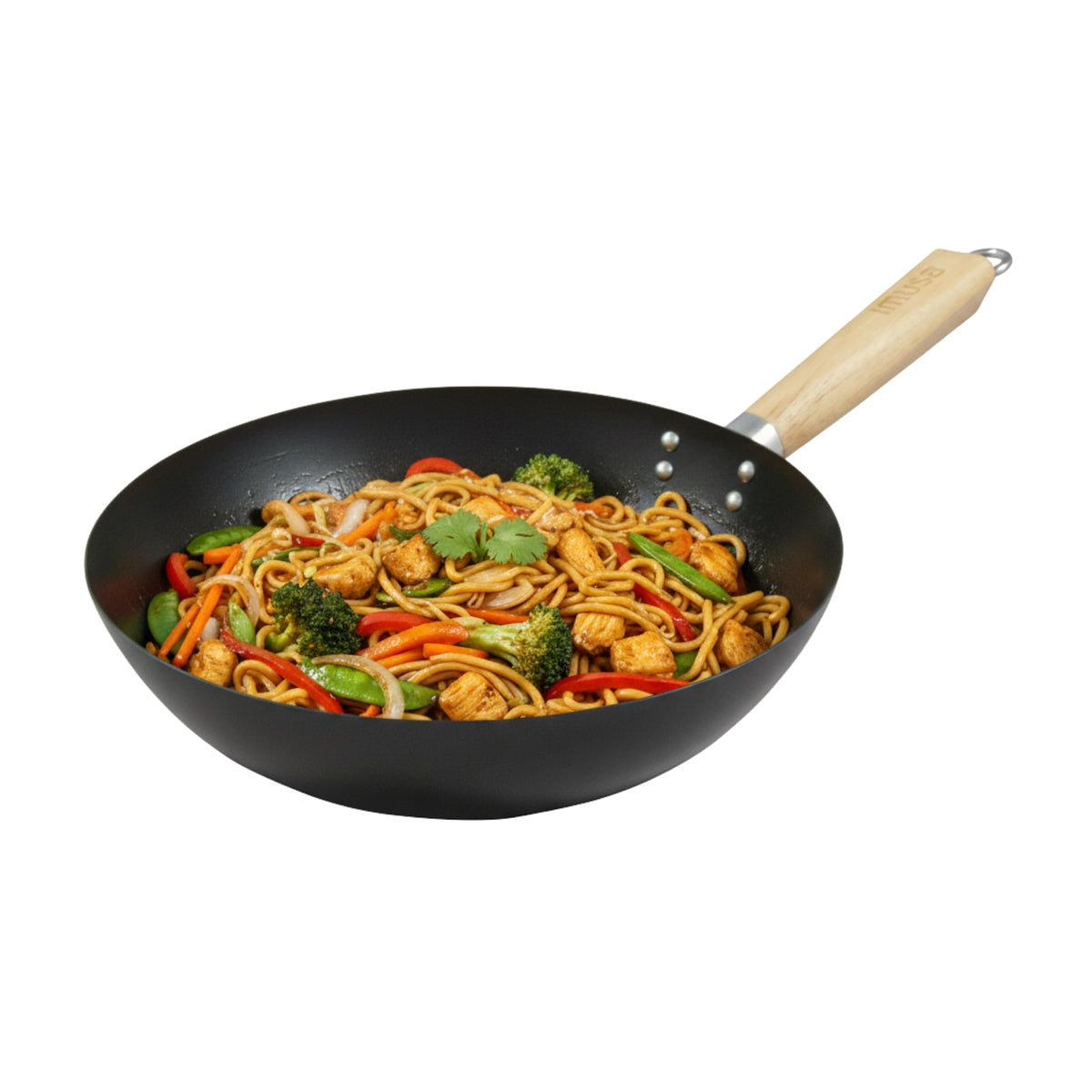 IMUSA 9.5 Inch Carbon Steel Nonstick Wok with Cool-touch Handle, Black