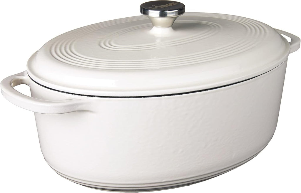 Lodge Enameled Cast Iron Oval Dutch Oven with Lid, 7 Quart, Oyster White