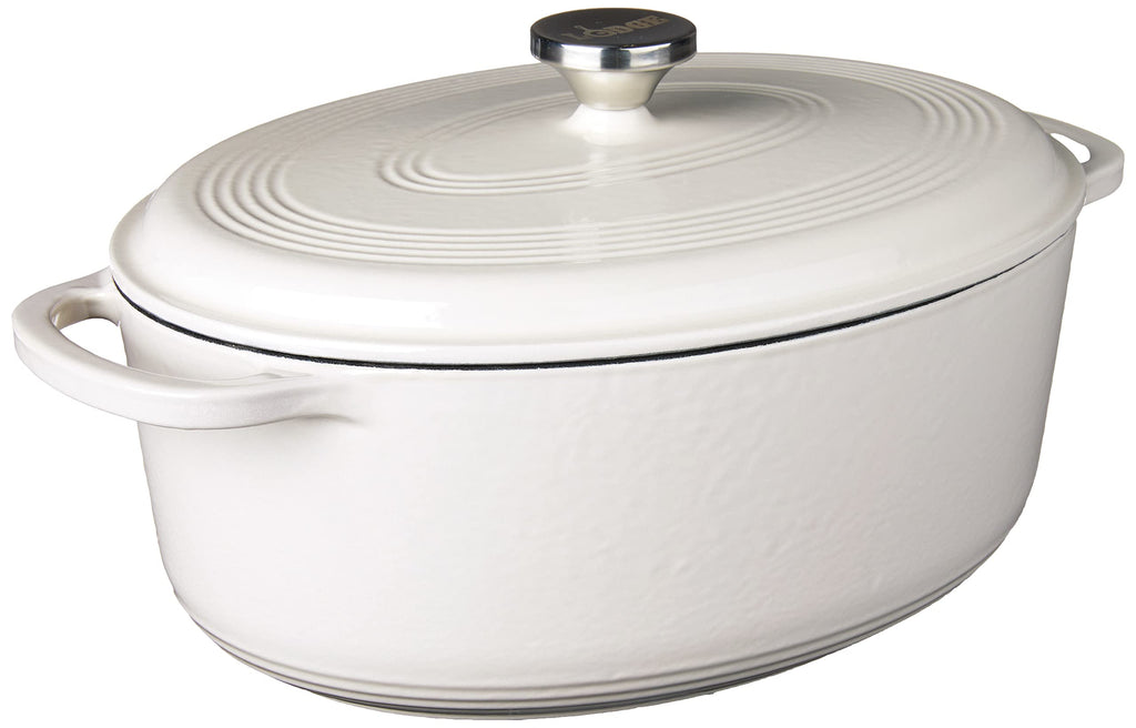 Lodge Enameled Cast Iron Oval Dutch Oven with Lid, 7 Quart, Oyster White