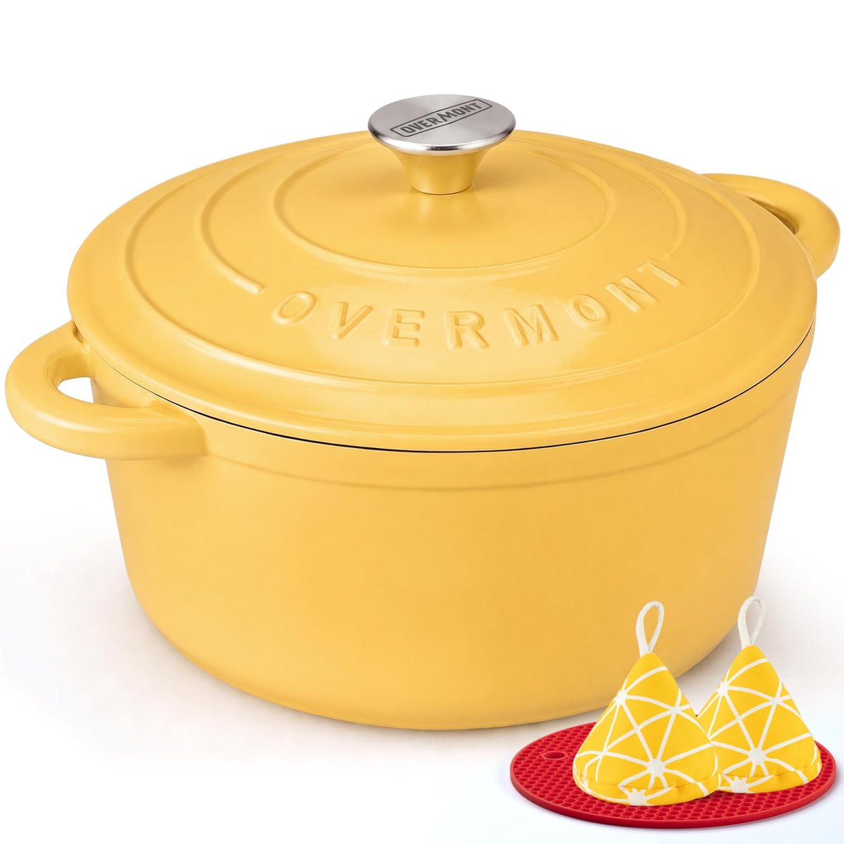 Overmont Enameled Cast Iron Dutch Oven - 5.5QT Pot with Lid Cookbook & Cotton Potholders - Heavy-Duty Cookware for Braising, Stews, Roasting, Sourdough Baking White