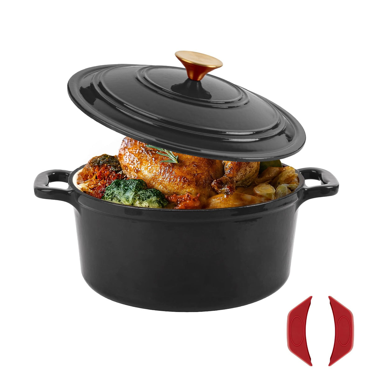 Enamel Cast Iron Dutch Oven with Lid, Round Casserole Pot for Bread Baking, Braising, Roasting, and Stews, Heavy-Duty, Oven Safe, Induction Compatible (4.7QT,Green)
