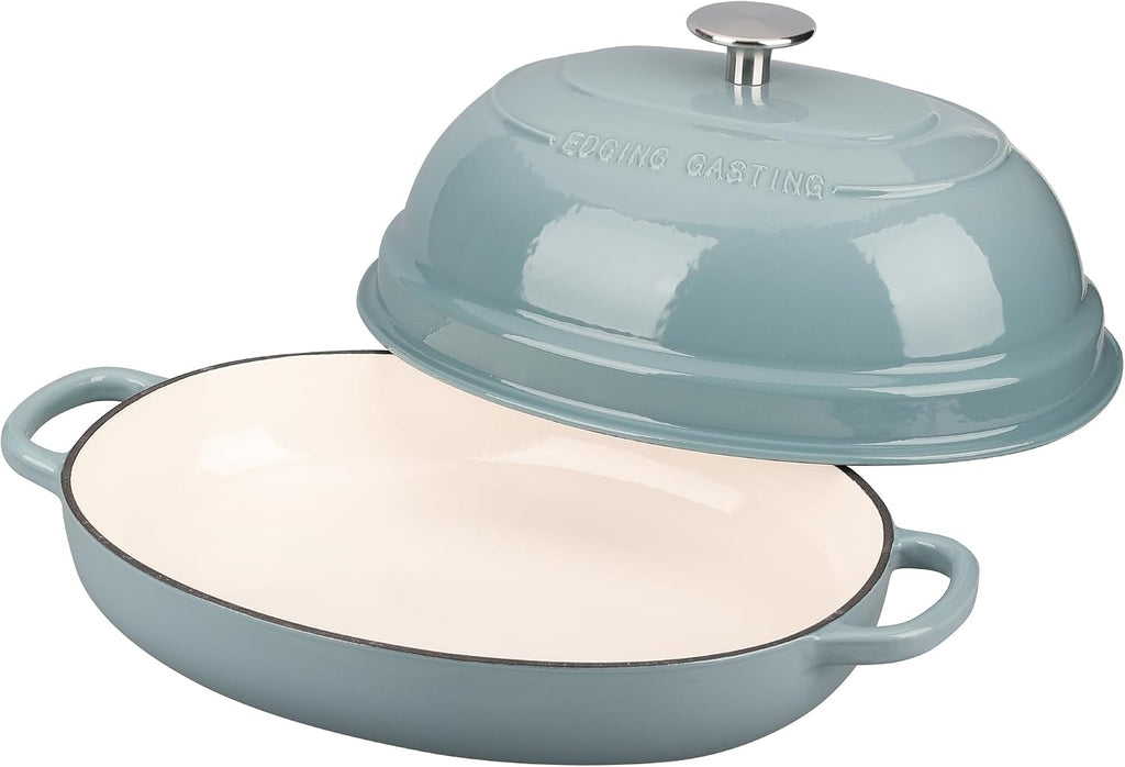EDGING CASTING Enameled Oval Cast Iron Dutch Oven Pot with Lid, Bread Dutch Oven for Sourdough Bread Baking, Dutch Oven Bread, Bread Oven, 6QT, Seasalt